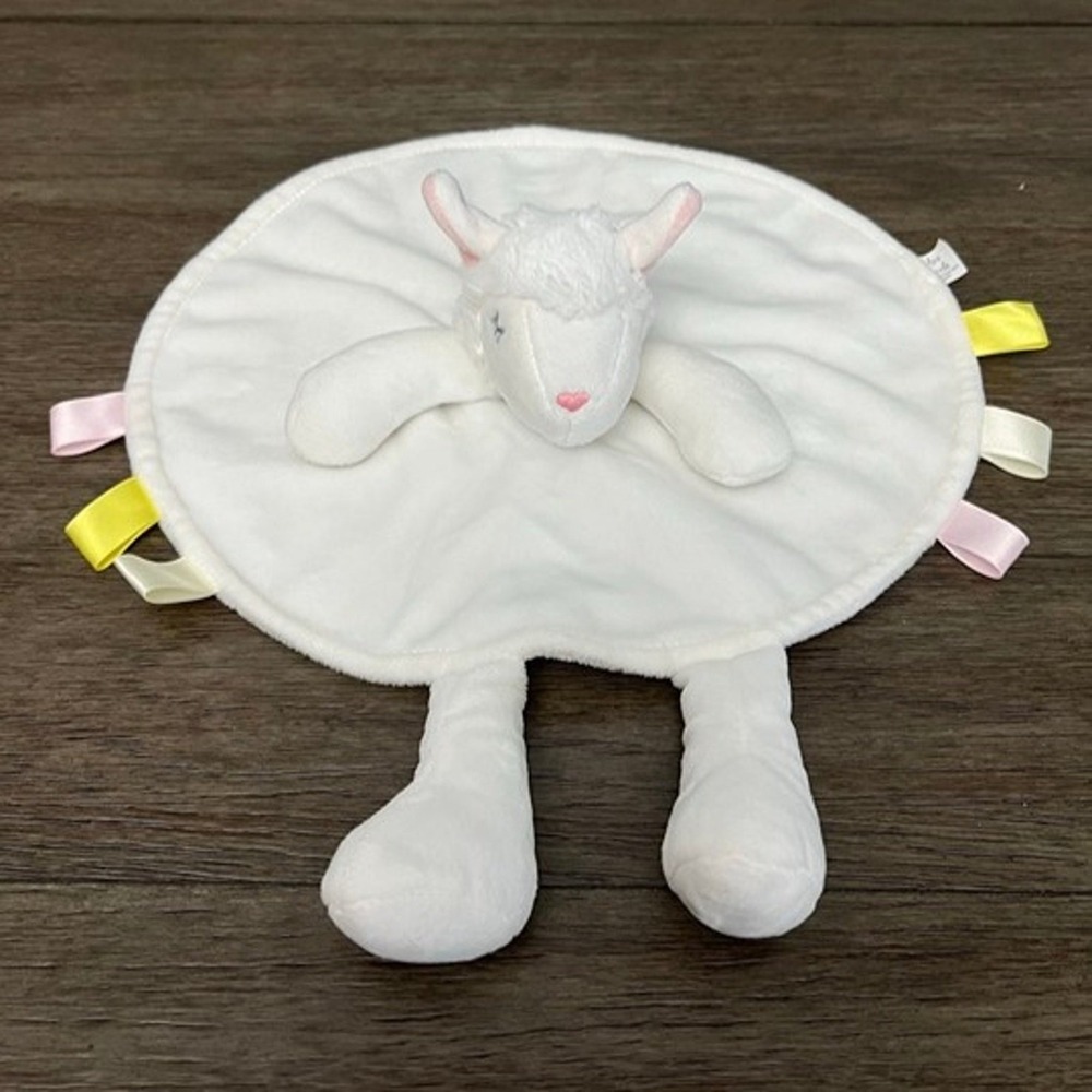 Cupcakes & Cartwheels White Lamb Baby Security Blanket Lovey Ribbon Tags Plush